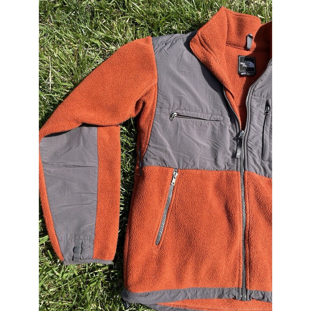 Retro The North Face Denali Full Zip Heavy Fleece Jacket Orange Grey Men's Small - Picture 8 of 16